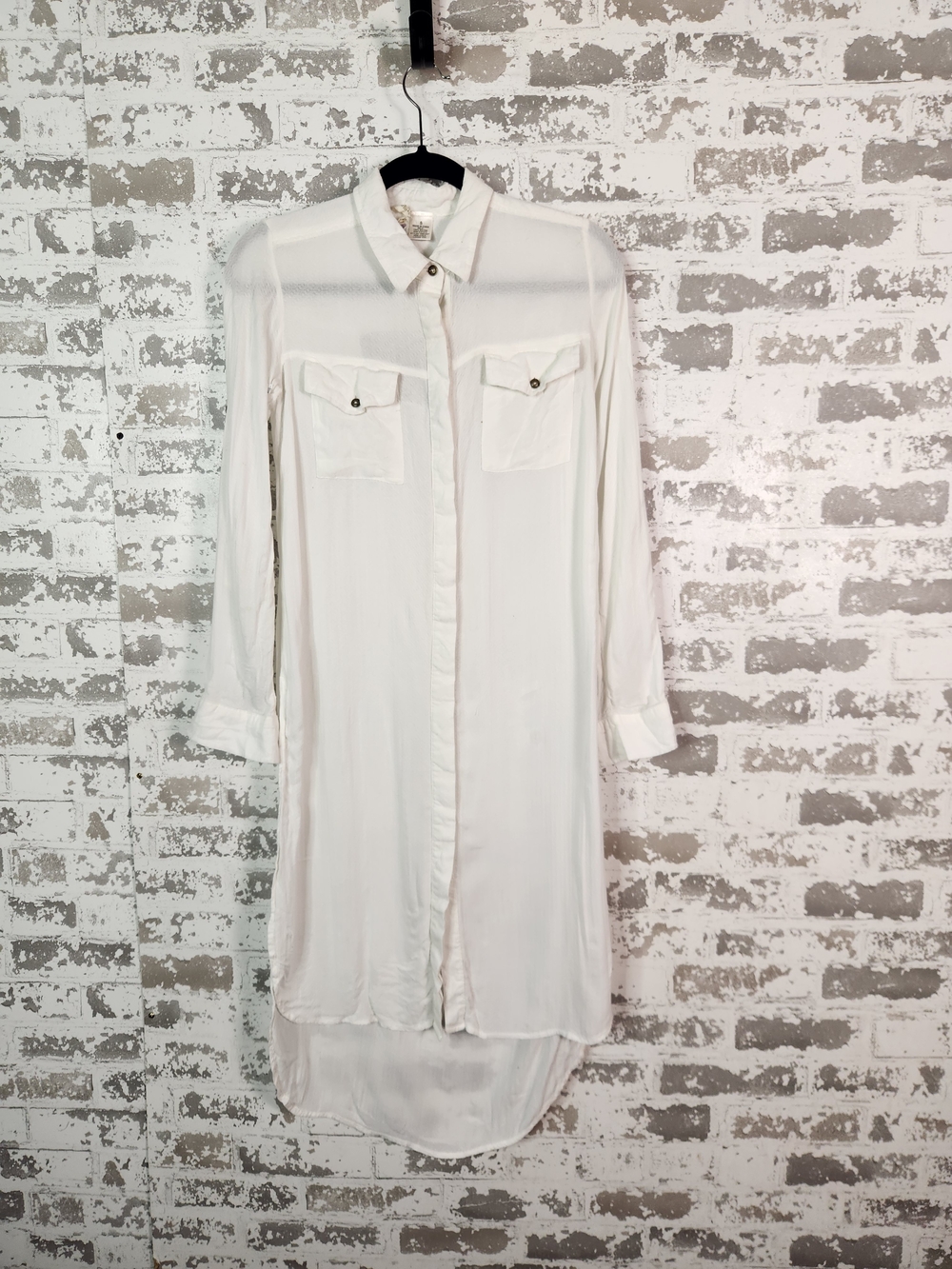 Mimi Chica Button-Front Collared Pocket Midi Shirt Dress Long Sleeve Rayon S